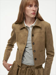Wcoumq | Heavy Matte Lapel Imitation Suede Short Jacket – malist & Elegant Women’s Silhouette Outerwear