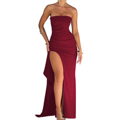 Wcoumq | One-Shoulder Black Tube Top Evening Dress with Backless High Slit for Autumn
