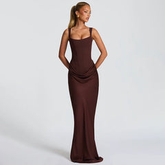 Wcoumq | Fishbone Bust Slim-Fit Maxi Dress with Elegant Long Skirt