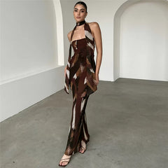Wcoumq | Backless Slim-Fit Mid-Length Dress with Figure-Hugging Design