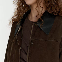 Wcoumq | Khaki Washed Work Jacket – Women’s Loose Fit Stand-Up Collar Short Windbreaker for Autumn 2024