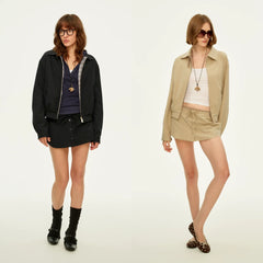 Wcoumq | Reversible Blended Wide Dropped Shoulder Work Jacket – Women’s Short Layered Coat for Versatile Styling
