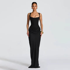 Wcoumq | Fishbone Bust Slim-Fit Maxi Dress with Elegant Long Skirt