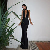 Wcoumq | Deep V Cut-Out Slim Dress with Modern European and American Style