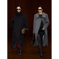 Wcoumq | Retro High Stand-Up Collar Lapel Shoulder H-Shaped Wool Coat for Women – Timeless Tailored Outerwear