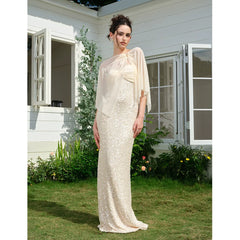 Wcoumq | Sequined Strapless Dress with Shawl and Brooch Detail