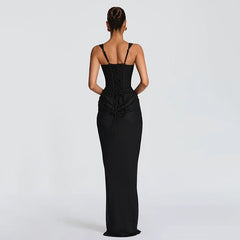 Wcoumq | Fishbone Bust Slim-Fit Maxi Dress with Elegant Long Skirt