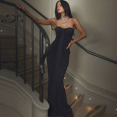 Wcoumq | Tube Top Sleeveless Pleated Dress with Slim Hip-Hugging Fit