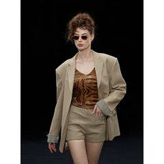 Wcoumq | Retro High-Waisted Waistless Suit Shorts – Stylish Women's Tailored Shorts for Summer
