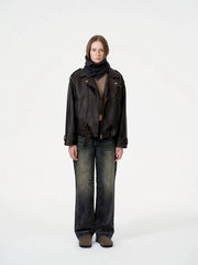 Wcoumq | Quilted Short Motorcycle Jacket – Women’s Wash Leather Biker Jacket for Stylish Autumn & Winter