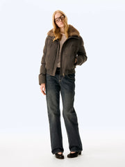 Wcoumq | Two-Way Detachable Fur Collar Woolen Cotton Jacket – Retro Casual Short Jacket with Proportional Fit