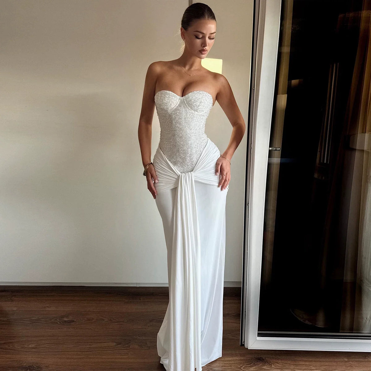 Wcoumq | Sequined Tube Top Maxi Dress with Designer Waist Straps