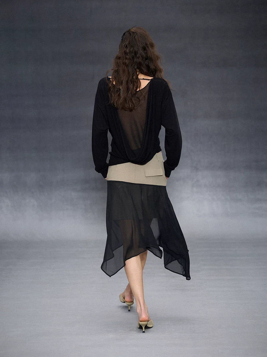 Wcoumq | Silk Mesh Patchwork Skirt with Flowing Irregular Hem – Elegant Women’s Skirt for Formal & Casual Occasions