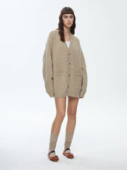 Wcoumq | Wool Blend Lazy V-Neck Knitted Sweater Cardigan – Retro Women’s Spring & Autumn Cozy Knit Coat