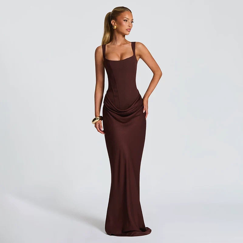 Wcoumq | Fishbone Bust Slim-Fit Maxi Dress with Elegant Long Skirt