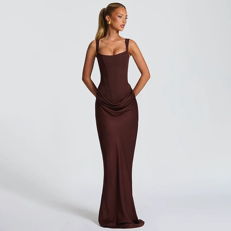 Wcoumq | Fishbone Bust Slim-Fit Maxi Dress with Elegant Long Skirt