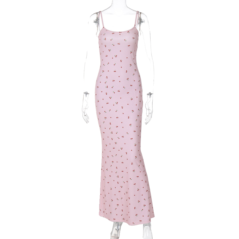 Wcoumq | Floral Suspender Dress with Slim Hip-Covering Long Skirt for Summer