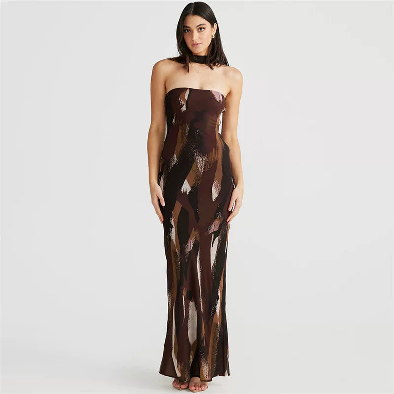 Wcoumq | Backless Slim-Fit Mid-Length Dress with Figure-Hugging Design