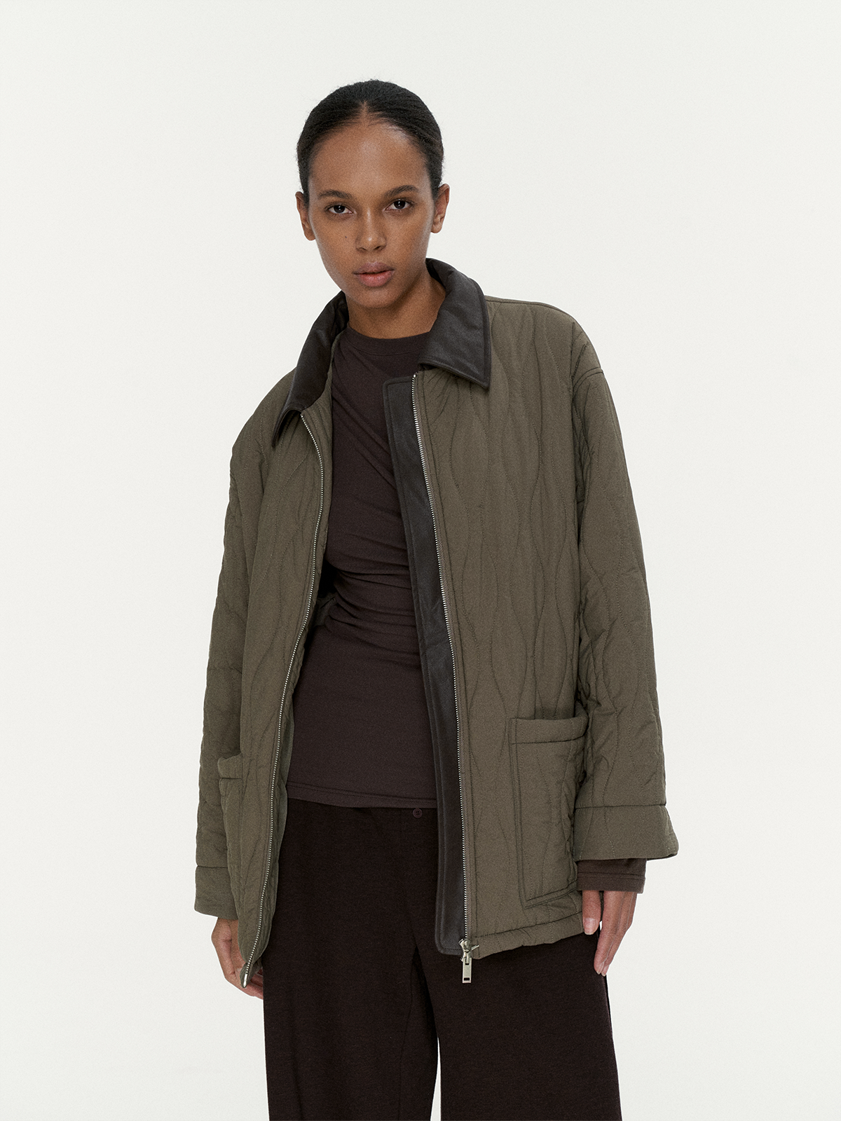 Wcoumq | Mid-Length Quilted Cotton Jacket with Patchwork Leather Collar – Stylish Women’s Warm Jacket for Fall & Winter