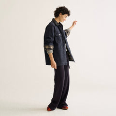 Wcoumq | Mid-Length Leather Washed Stand-Collar Hunting Jacket with Retro Plaid Splicing – Stylish Women’s Casual Jacket