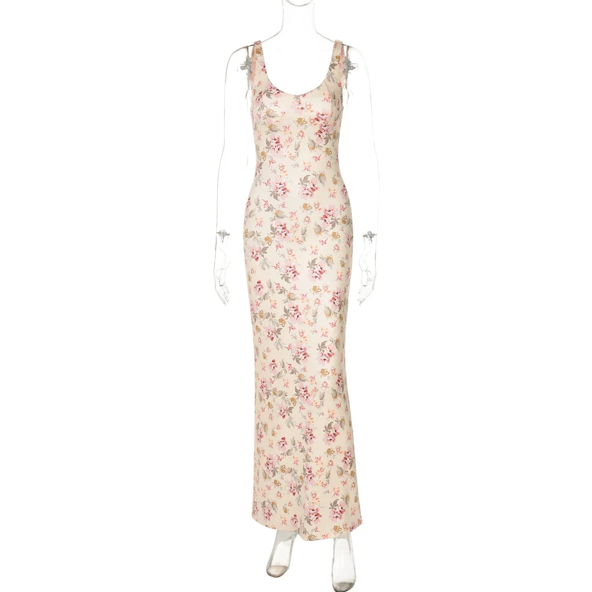 Wcoumq | Retro Floral Sleeveless Maxi Dress with Side Slit for Spring and Summer
