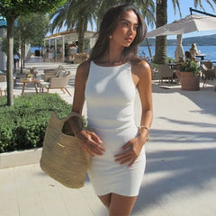 Wcoumq | White Sleeveless Threaded Dress with Slim Hip Skirt for Summer