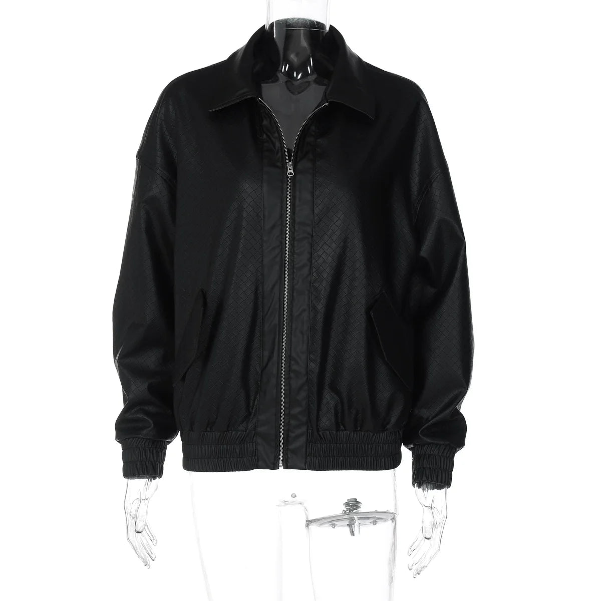 Wcoumq | Retro Woven PU Leather Zipper Lapel Jacket for Women – American Street Hot Girl Style Autumn & Winter Fashion