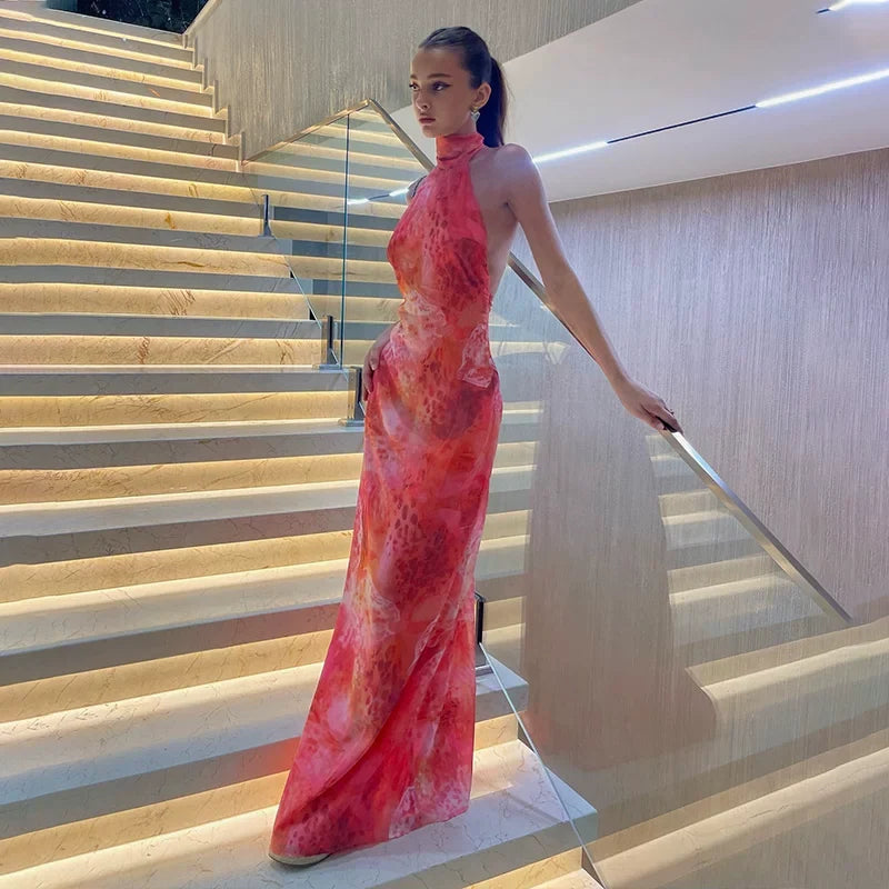 Wcoumq | Backless Halterneck Strappy Maxi Dress with Slim-Fit and Elegant Silhouette
