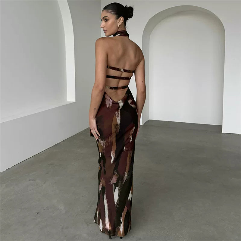 Wcoumq | Backless Slim-Fit Mid-Length Dress with Figure-Hugging Design