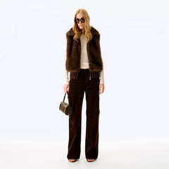 Wcoumq | Two-Way Detachable Retro Velvet-Like Woolen Short Coat Vest with Eco-Friendly Fur Lapel – Stylish Women’s Versatile Outerwear