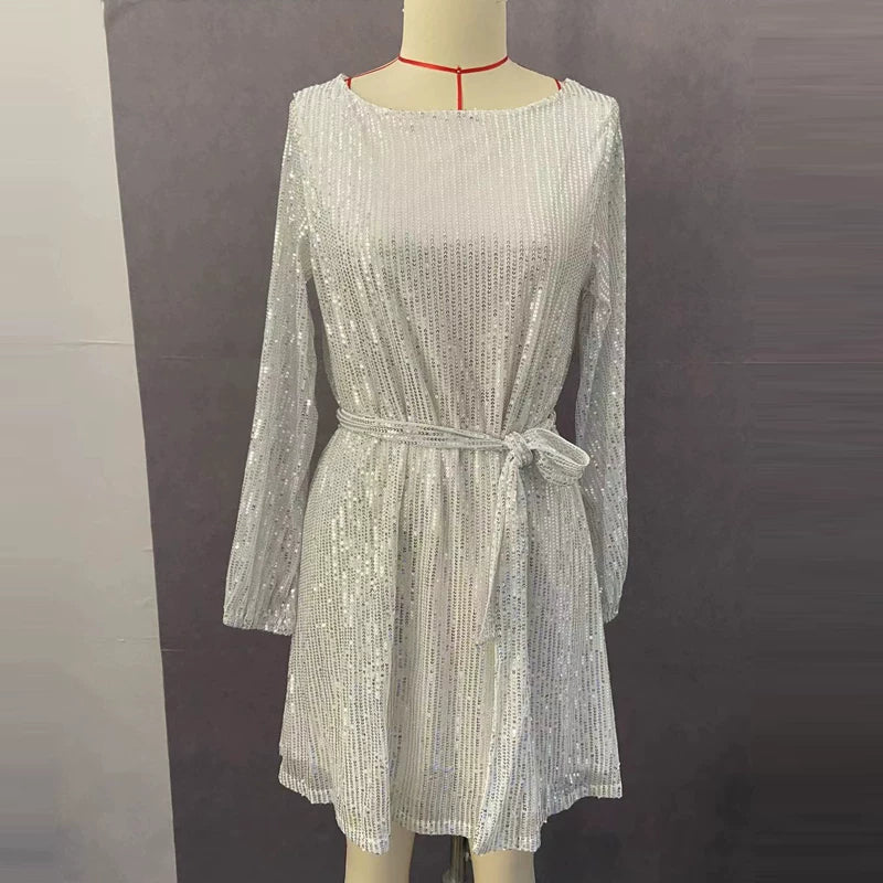 Wcoumq | Sequin Party Dress with Lace-Up Waist and Slimming Belly Coverage