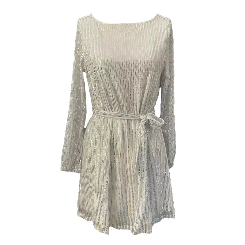 Wcoumq | Sequin Party Dress with Lace-Up Waist and Slimming Belly Coverage
