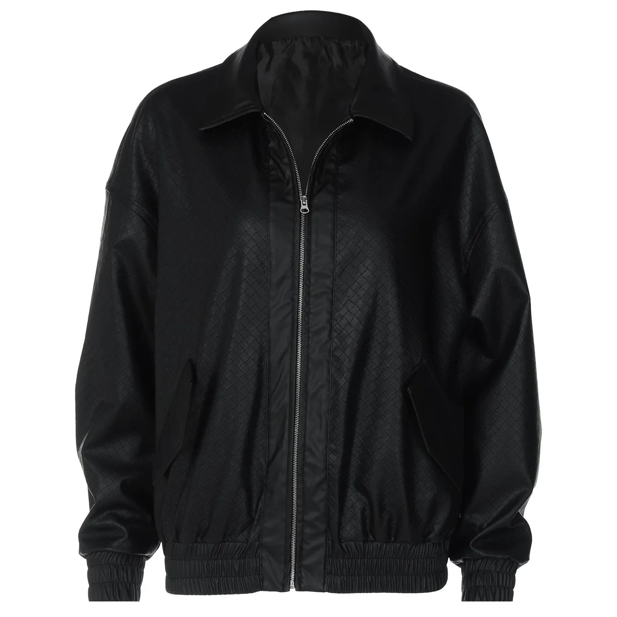Wcoumq | Retro Woven PU Leather Zipper Lapel Jacket for Women – American Street Hot Girl Style Autumn & Winter Fashion