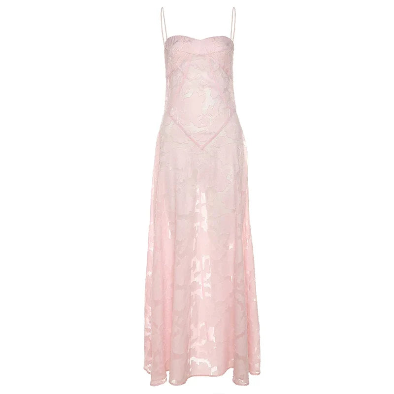 Wcoumq | French Fairy Mesh Crochet Suspender Dress with Sheer Design