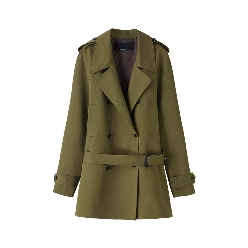 Wcoumq | Double-Breasted Lapel Epaulette Windbreaker for Women – Early Spring Silhouette Outerwear