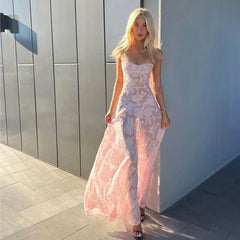 Wcoumq | French Fairy Mesh Crochet Suspender Dress with Sheer Design