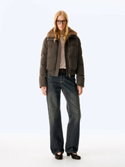 Wcoumq | Two-Way Detachable Fur Collar Woolen Cotton Jacket – Retro Casual Short Jacket with Proportional Fit