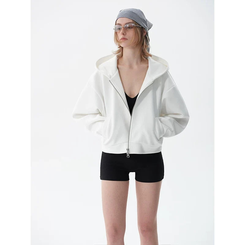 Wcoumq | Retro Zipper Hooded Sweatshirt – Ruth Xu Yan’s Same Style “Let Me Shine” Women’s Composite Sweatshirt
