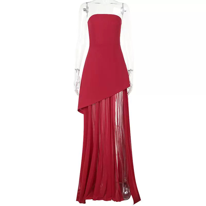 Wcoumq | Summer Tube Top Maxi Dress with Side Slit and Slim Fit