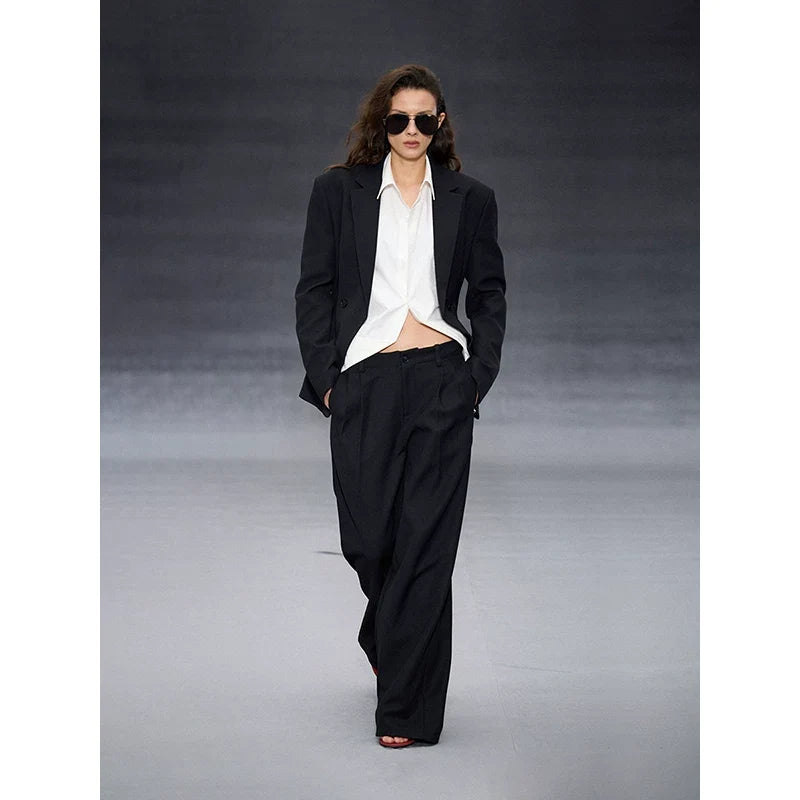 Wcoumq | Low-Waist Three-Dimensional Pleated Wide-Leg Drape Suit Pants – Stylish Women's High-Fashion Trousers