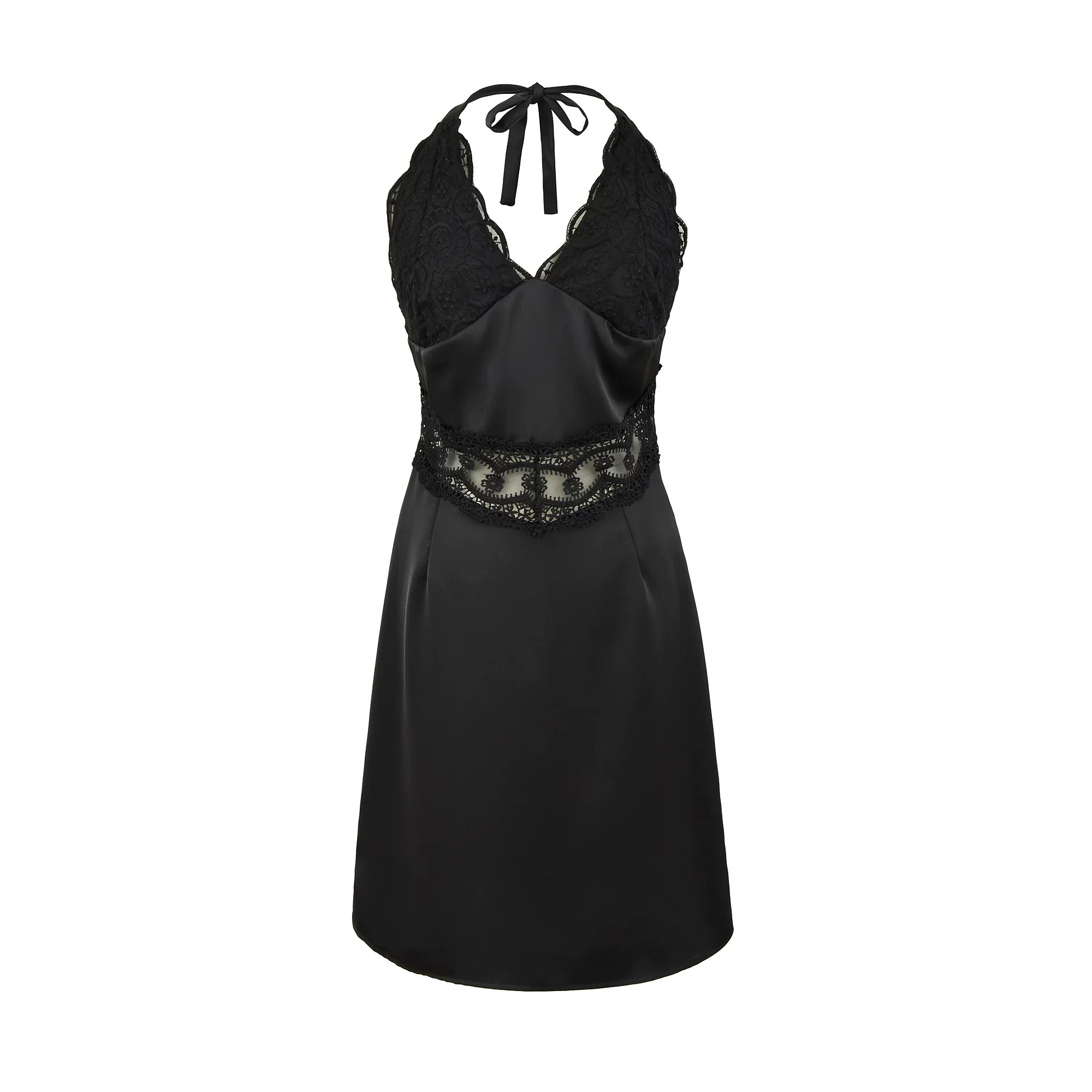 Wcoumq | Deep V Halter Neck Lace Splicing Maxi Dress with Slim Waist
