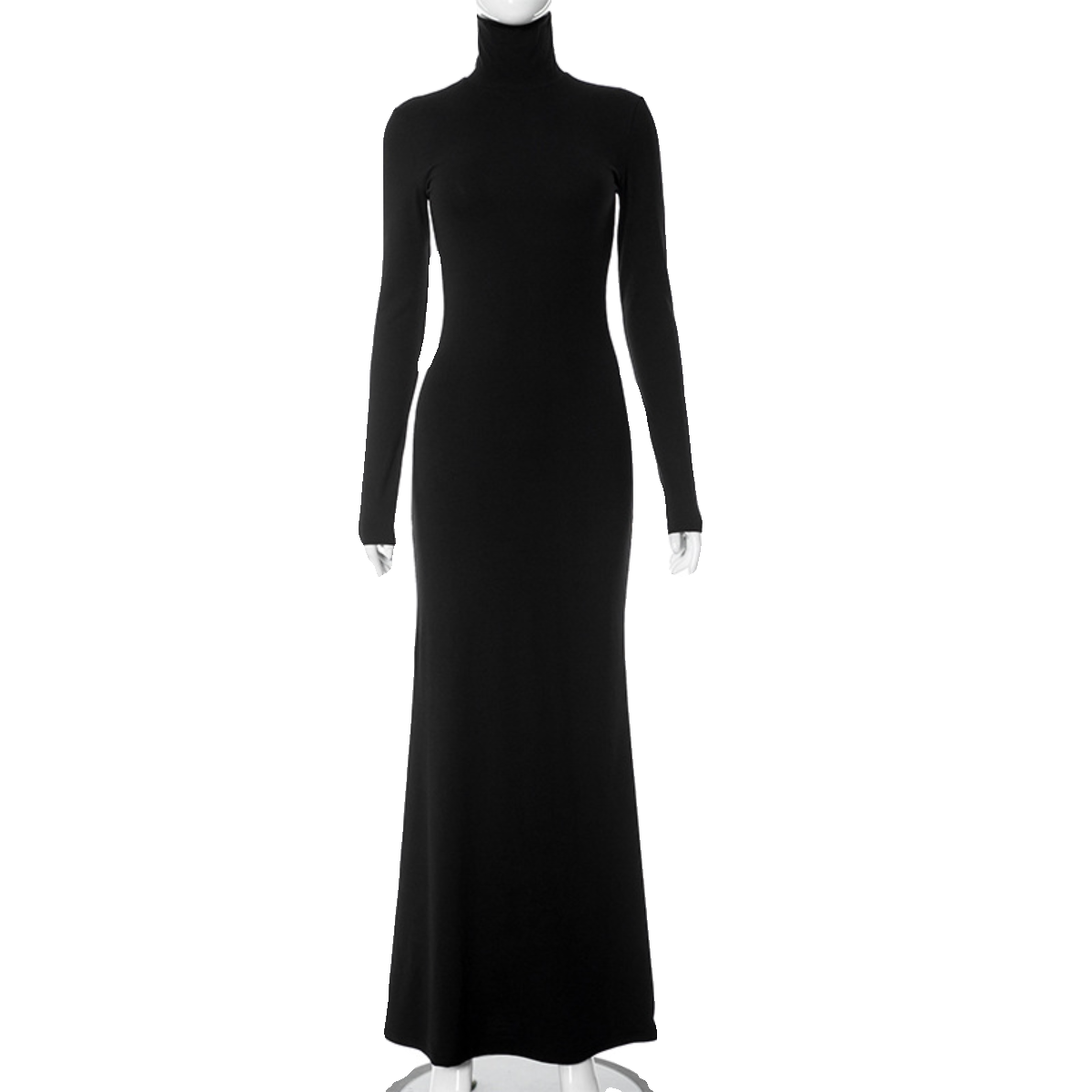 Wcoumq | Solid Color Half Turtleneck Long-Sleeve Slim Dress for Autumn and Winter