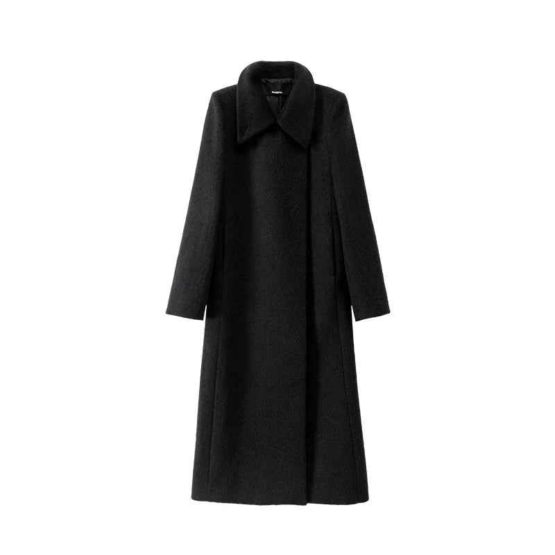 Wcoumq | Retro High Stand-Up Collar Lapel Shoulder H-Shaped Wool Coat for Women – Timeless Tailored Outerwear