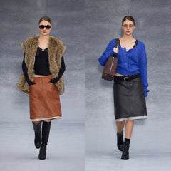 Wcoumq | Retro Contrast Low-Waist Straight Leather Skirt – Chic Women’s Stylish Faux Leather Skirt
