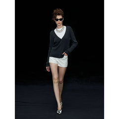 Wcoumq | Retro High-Waisted Waistless Suit Shorts – Stylish Women's Tailored Shorts for Summer
