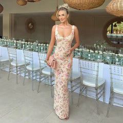 Wcoumq | Retro Floral Sleeveless Maxi Dress with Side Slit for Spring and Summer