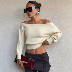 Wcoumq | Slanted Shoulder Long-Sleeve Sweater for Women – Fashionable and Simple Casual Autumn Woolen Top, 2025 Hot Girl Trendy Design