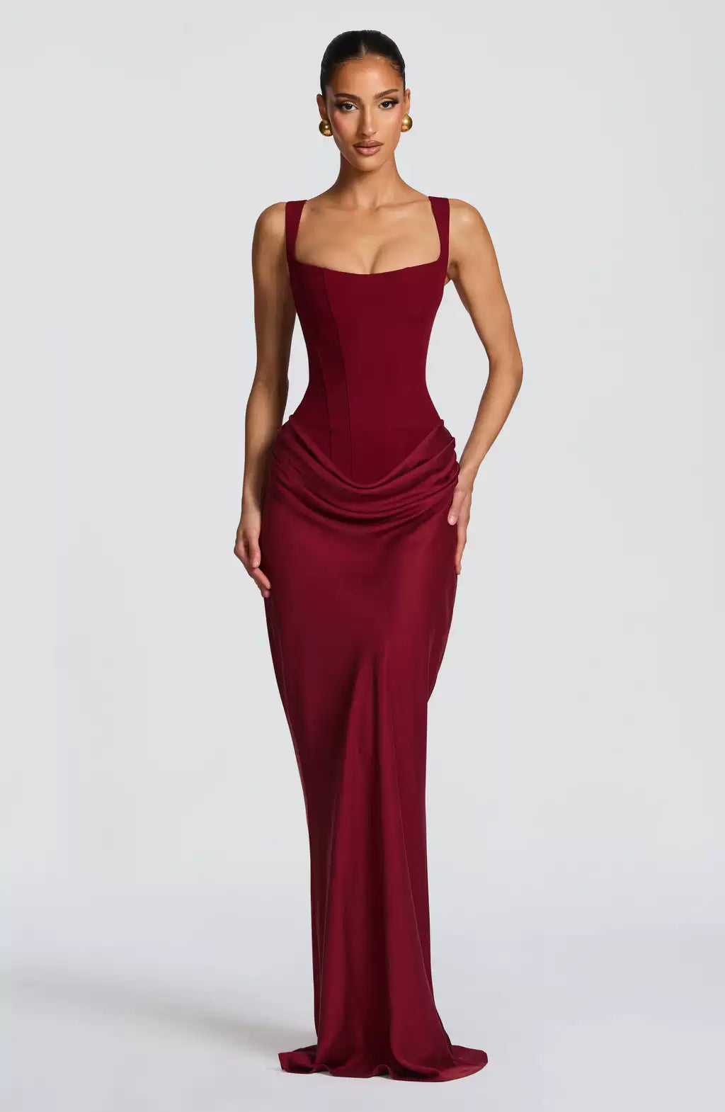 Wcoumq | Fishbone Bust Slim-Fit Maxi Dress with Elegant Long Skirt