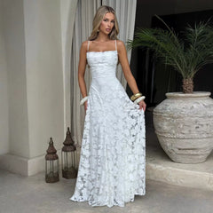 Wcoumq | Jacquard Floor-Length Square Neck Dress with Backless Straps and Slim Waist Design