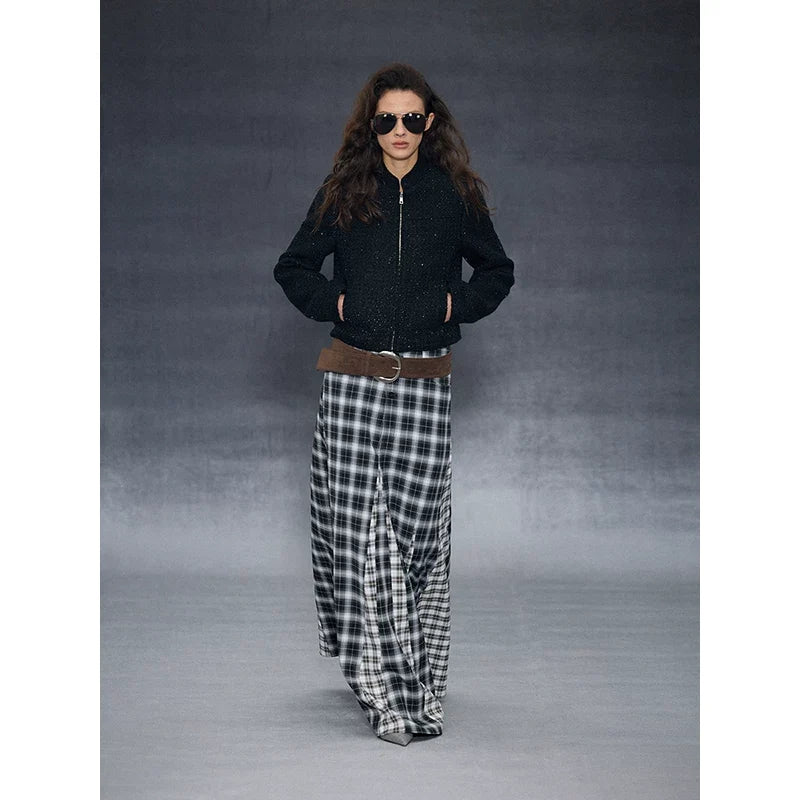 Wcoumq | Retro Irregular Plaid Polar Umbrella Skirt – Stylish Women’s Unique A-Line Skirt